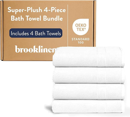 Brooklinen Super-Plush Turkish Cotton Bath Towels - Set of 4 - Cotton, 820 GSM, Highly Absorbent, Machine Washable, Perfect for Home & Bathroom (30" x 58", Solid White)
