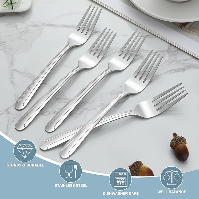 BEWOS 24-Piece Salad Forks, 7.1-Inch Forks Silverware Set, Stainless Steel Small Fork, Dessert Forks Bulk, Metal Forks, Salad Fork Set, Appetizer Forks, Silver Fork, Dishwasher Safe, Mirror Polished