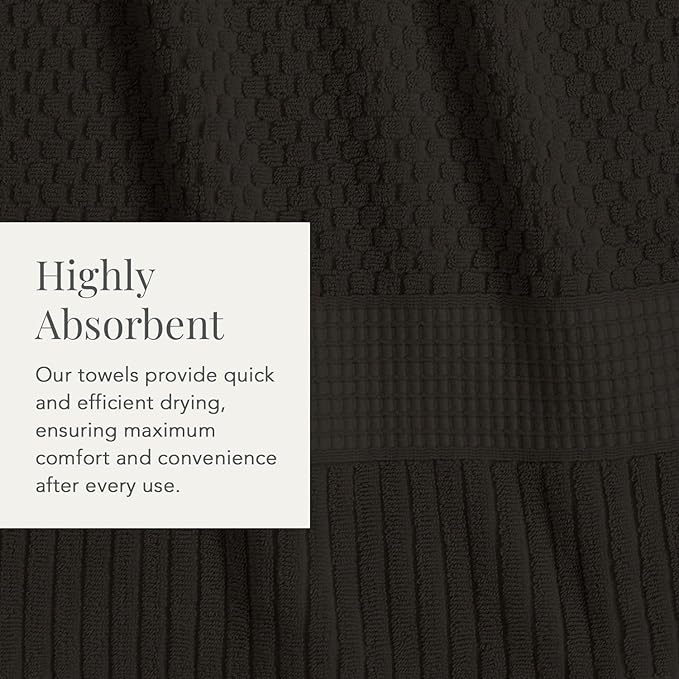 NY Loft 100% Cotton Towel Set 6 Piece | Super Soft & Absorbent Quick-Dry 2 Bath Towels 2 Hand Towels & 2 Washcloths | Textured and Durable Cotton | Premium Thick Towels | 6 Piece Set - Black