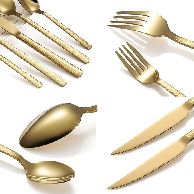 Silverware Set of 20 Stainless Steel Gold Flatware Set for 4 Kitchen Cutlery Sets Includes Forks Spoons Knives for Home Restaurant Hotel