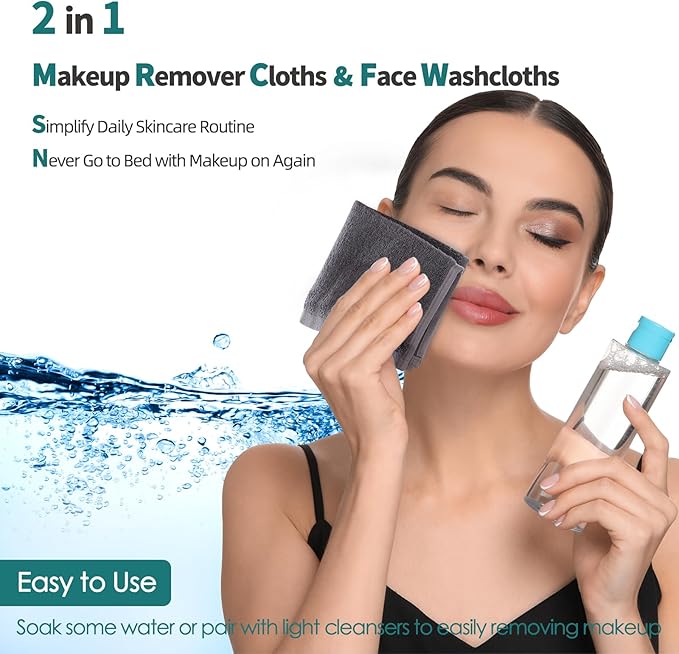 Reusable Makeup Remover Towels, 13x13 inch Large Bath Washcloths for Face and Body, Super Soft and Gentle Face Towels on Sensitive Skin, Easy to Clean Fast Dry Dark Grey Facial Cleansing Cloths
