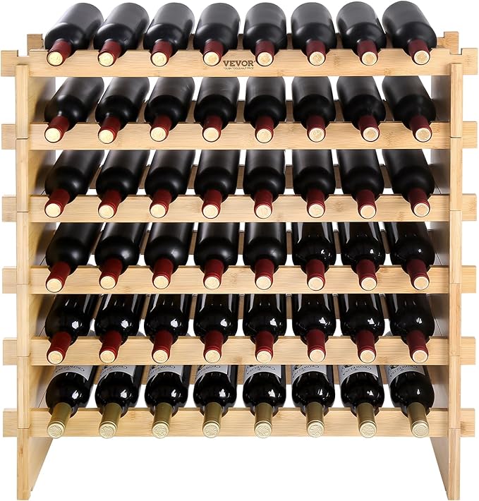 VEVOR 6-Tier 48 Bottles Stackable Modular Wine Rack, Freestanding Wines Holder Display Shelf, Solid Bamboo Wood Storage Racks, Wobble-Free Shelves for Kitchens, Dining Rooms, Cellars, Natural Color