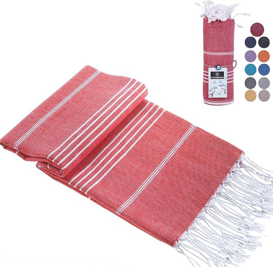 Turkish Beach Towel with Travel Bag 39 x 71 Quick Dry Sand Free Lightweight Large Oversized Beach Towel Turkish Towels Light Beach Towel Travel Towels (Red)