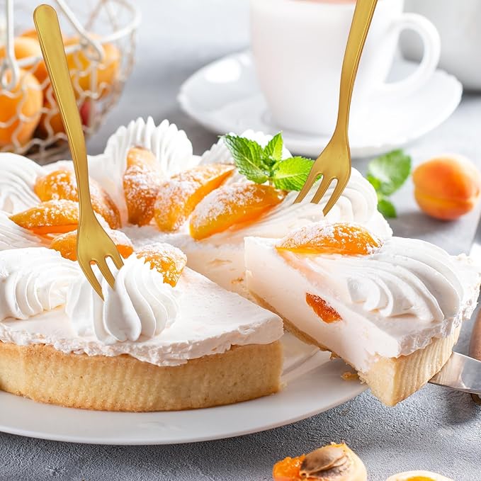 Skylety 500 Pcs Plastic Mini Forks 3.7 x 0.6 Inch Tiny Small Disposable Appetizer Cocktail Tasting Forks Utensils for Fruit Dessert Cakes Serving Supply(Gold)