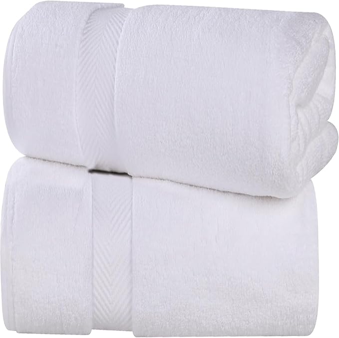 Superior Zero Twist 100% Cotton Bath Sheet Towels, Super Soft, Fluffy and Absorbent, Premium Quality Oversized Bath Sheet Set of 2 - White