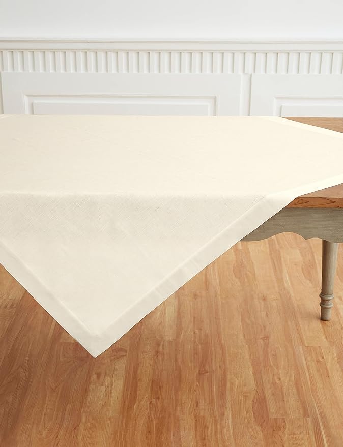 Solino Home Linen Ivory Tablecloth 52 x 52 Inch - 100% Pure Linen Square Table Throw - Fete, Machine Washable Table Cloth for Holiday, New Year