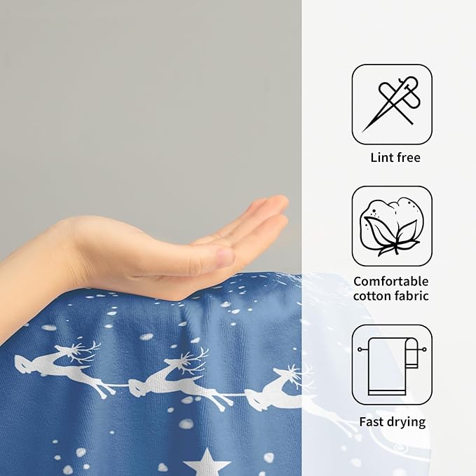 Imiss Snowman Xmas Tree Hand Towels Set of 2 - Christmas Elk Reindeer Bathroom Guest Towel 14.4 x 28.3 Inch Blue Decorative Snowflakes Washcloth for Winter Holiday Kitchen Gift