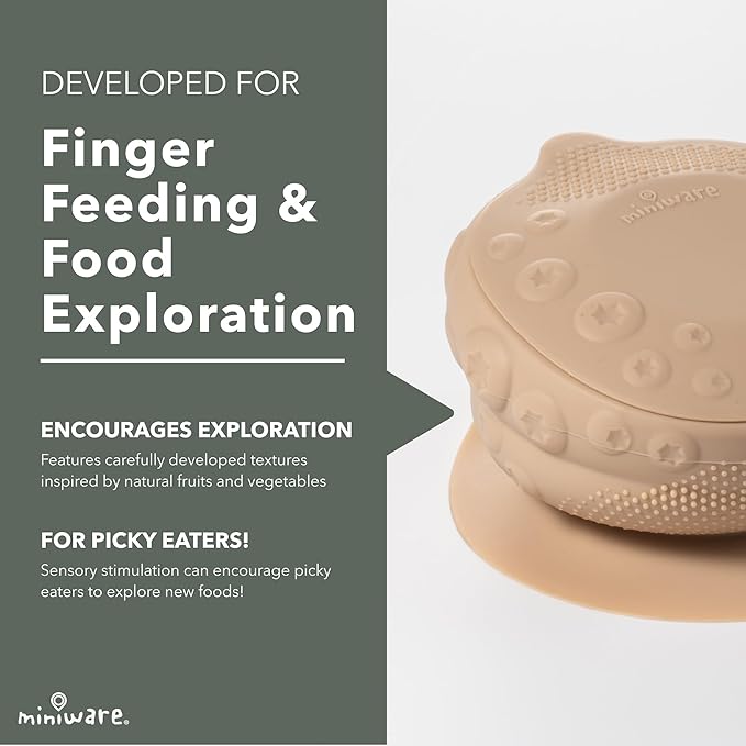 Miniware Sensory Baby Bowl - Almond Butter - Silicone Bowls for baby to Combine Mealtime with Sensory Development - 100% Food Grade Silicone Baby Bowls - BPA Free, Non-Toxic Todddler Bowls
