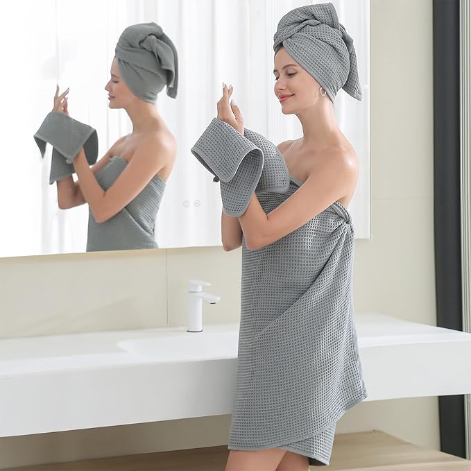 40 x 80 Inches Extra Large Bath Sheets Towels Microfiber Waffle Oversized Bath Towels for Bathroom Quick Dry Lightweight (Grey, Bath sheets-2PCS)