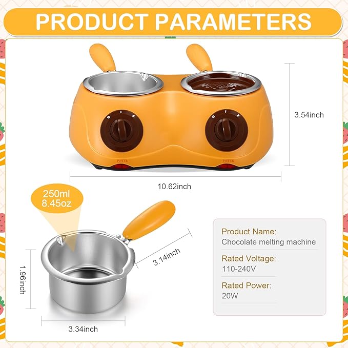 Umigy Electric Melting Chocolate Pot Gift Set Mini Fondue Fountain Pot Kit Double Furnace Melting with DIY Mold and Accessories for Candy Chocolate Milk Cheese Candy (Yellow)