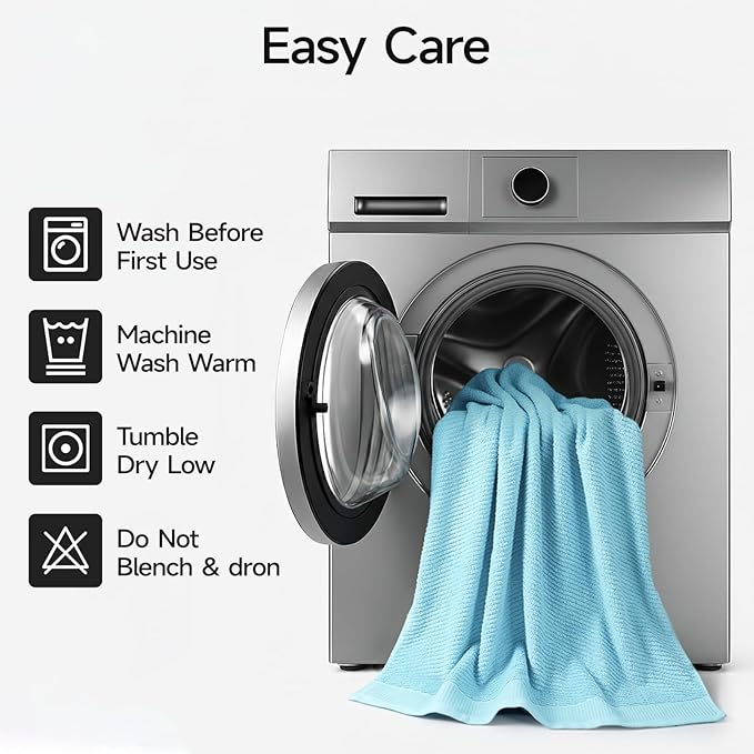 REDKISS Luxury Bath Towel Set of 8, 100% Cotton Bathroom Towels Set with 2 Bath Towels, 2 Hand Towels, 4 Washcloths, Ultra Soft Highly Absorbent Towels for Bathroom, Gym, Hotel, Spa, Blue