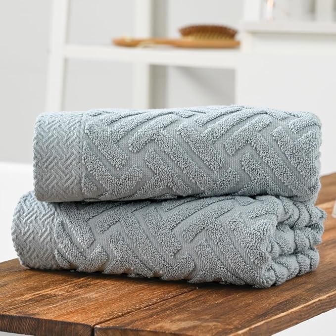 Sage Green Hand Towels Bathroom 2 Packs 100% Cotton Absorbent Soft Face Towel Set Decorative Quick-Dry Minimalist T Striped Patterned Weave Textured Decor Kitchen Home Spa 13"x29"
