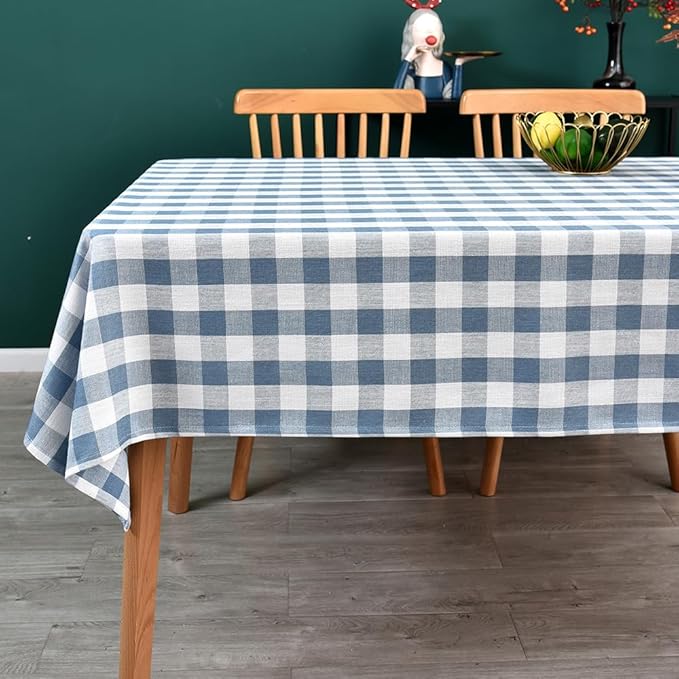 Gingham Tablecloth Rectangle Table Cloth Heavy Duty Cotton Checkered Table Cover for Spring Picnic Kitchen Dining(C-Sky Blue, 52x98 inch)