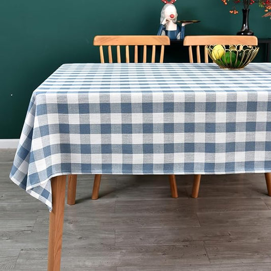 Gingham Tablecloth Rectangle Table Cloth Heavy Duty Cotton Checkered Table Cover for Spring Picnic Kitchen Dining(C-Sky Blue, 52x98 inch)