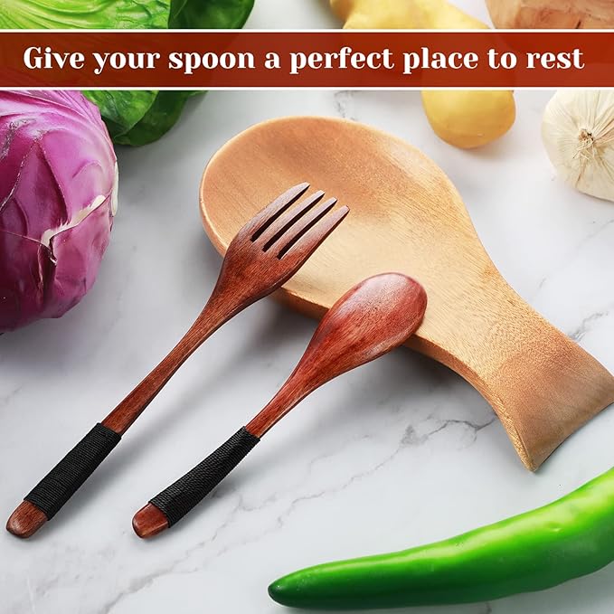 Patelai Acacia Wood Spoon Rest for Stove Top Bamboo Holder for Spatula Rest for Kitchen, Counter Spoon Holder for Countertop, Modern and Rustic for Farmhouse as Dining Table Decoration(Wood Color)