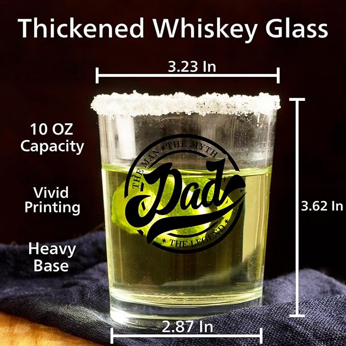 Dad Whiskey Glasses 10 oz, Dad Gifts for Birthday Christmas Father's Day, Father Gifts, The Man The Myth The Legend Old Fashioned Rocks Glasses Cup for Men Drinking Scotch Bourbon Liquor