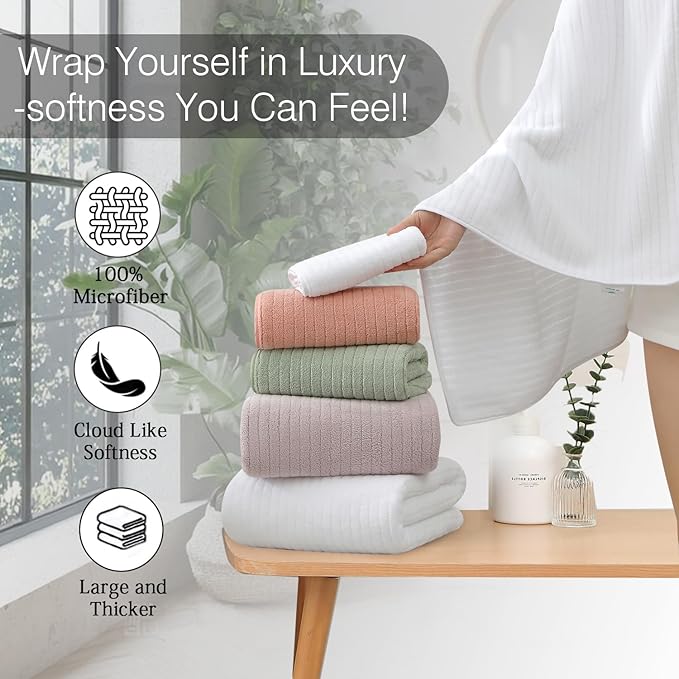 18 Piece Family Bath Towel Set Include 6 Bath Towels,6 Hand Towels and 6 Washcloths Soft Bathroom Towel with Hanging Loops,Highly Absorbent Quick Dry Towels Set for Bathroom,Hotel and Spa-White