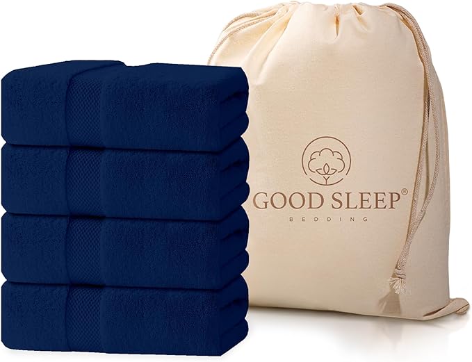100% Cotton Bath Towels, Pack of 4 Towels for Bathroom, Luxury 700 GSM Bath Towel, Highly Absorbent Bathroom Towel Set, 30 x 60 Inches Large Bath Towels, Super Soft & Quick Dry Towel Set, Navy Blue