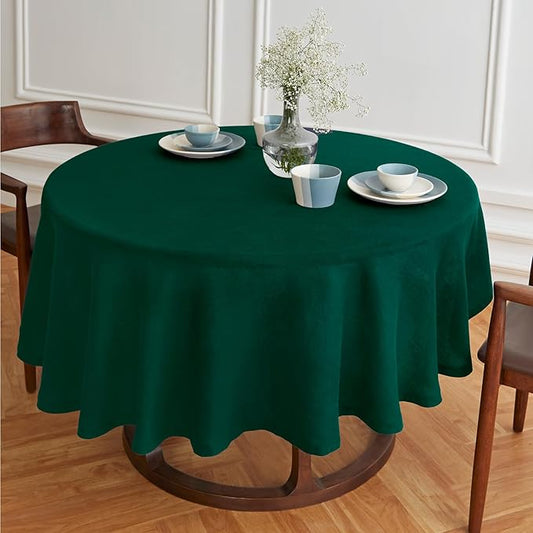 Solino Home Linen 60 Inch Round Tablecloth - 100% Pure Linen Green Round Tablecloth - Machine Washable Table Cloth for Winter, New Year - Sonoma