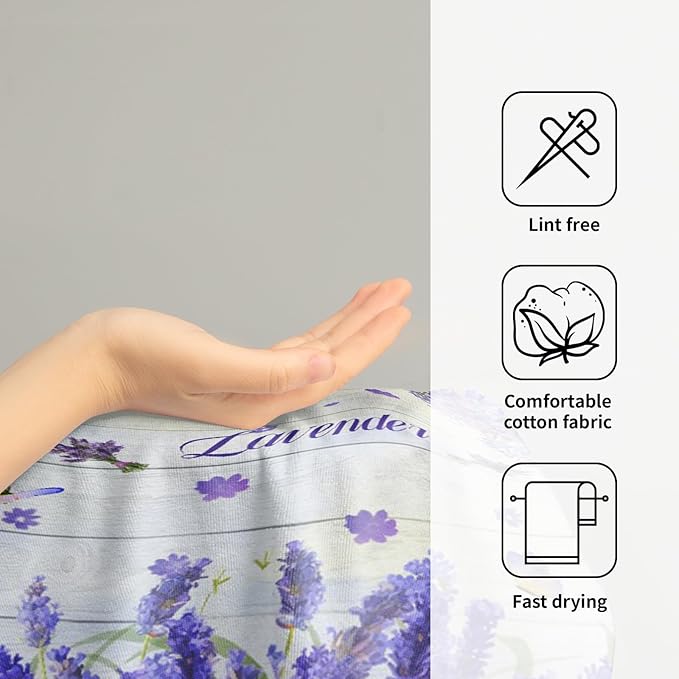 Imiss Lavender Flowers Towel 14.4 x 28.3 Inch - Purple Floral Butterfly Farmhouse Washcloth Set of 2, Rustic Wooden Decorative Kitchen Dishcloth Towel for Home,Gym,Spa,Hotel