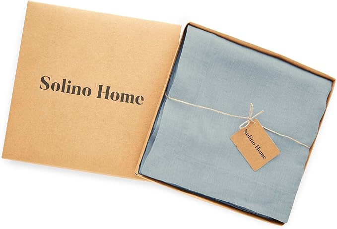 Solino Home Linen Dusty Blue Tablecloth 70 x 108 Inch - 100% Pure Linen Rectangular Tablecloth - Machine Washable Table Cloth for Winter - Sonoma