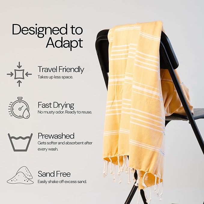 Salt Earth 100% Cotton Sateen Weave Beach Towel, Set of 4-36" X72" Large Bath Towels, Quick Dry Towel, Bathroom, Beach Essentials, Gym, Quick Dry for Shower, Lightweight Large Towels (Orange Yellow)