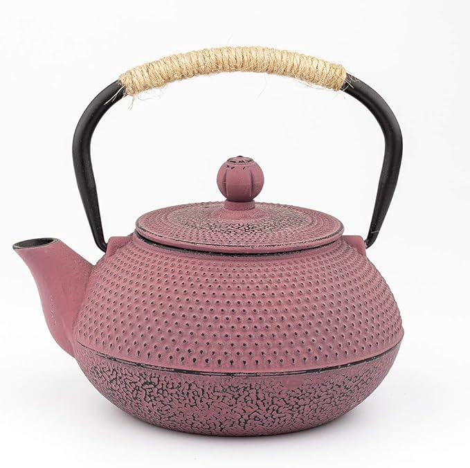 Tea Kettle, Japanese Cast Iron Teapot with Stainless Steel Infuser, Cast Iron Tea Kettle, Durable Cast Iron Teapot Coated with Enameled Interior (Pink Hobnail pattern，900ml/30.4oz)
