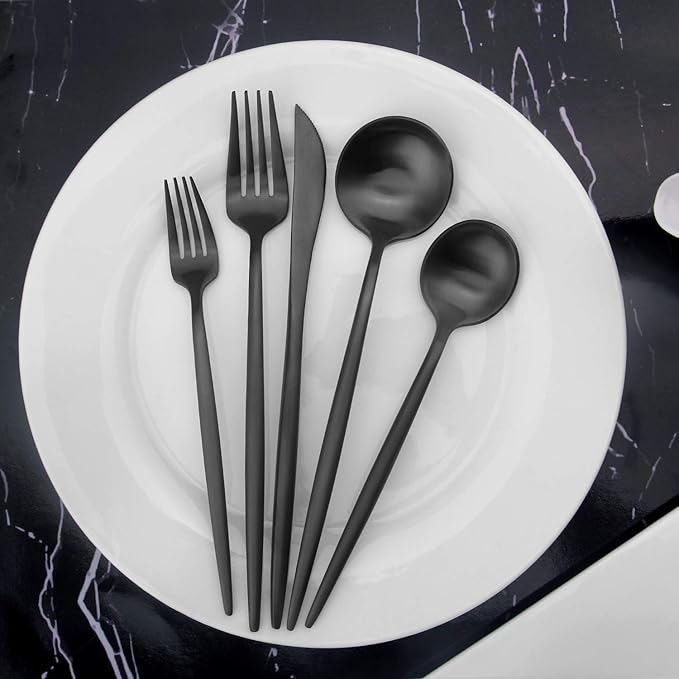 Matte Black Silverware Set, Vanys 30 Piece Stainless Steel Cutlery Flatware Set, Kitchen Utensil Sets for 6, Tableware With Knife Spoons And Forks Set, Satin Finished Polished