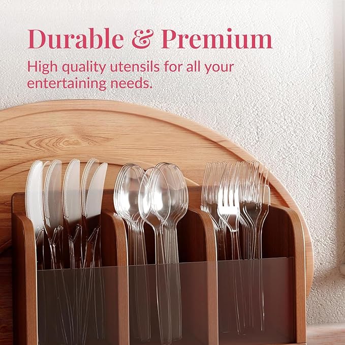 Prestee 600 Piece Plastic Silverware Set - Includes 200 Plastic Forks, 200 Spoons, and 200 Knives - Heavy Duty Flatware - Bulk Disposable Utensils for Weddings, Holidays, Christmas, and Party Events