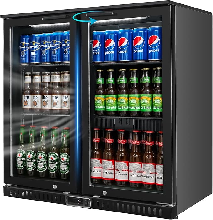 Commercial Back Bar Cooler with 2 Glass Doors, 7.4 cu.ft Under Counter Beverage Refrigerator, LED Lighting - ETL Certified Beer and Wine Cooler for Bar, Restaurant, Garage, Office, Home