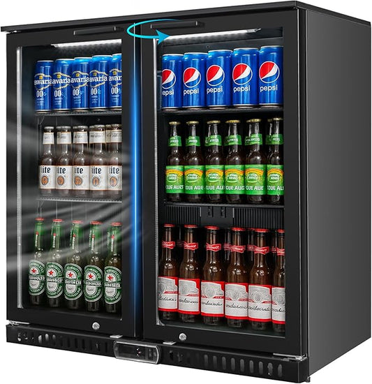 Commercial Back Bar Cooler with 2 Glass Doors, 7.4 cu.ft Under Counter Beverage Refrigerator, LED Lighting - ETL Certified Beer and Wine Cooler for Bar, Restaurant, Garage, Office, Home