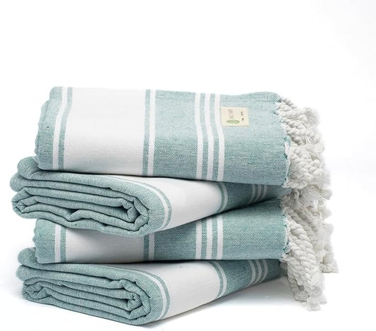 Salt Earth Cotton Turkish Beach Towel, Set of 4-36" X72" Large Bath Towels, Quick Dry Towel, Bathroom, Beach Essentials, Gym, Quick Dry for Shower, Lightweight Large Towels for All (Hunter Green)