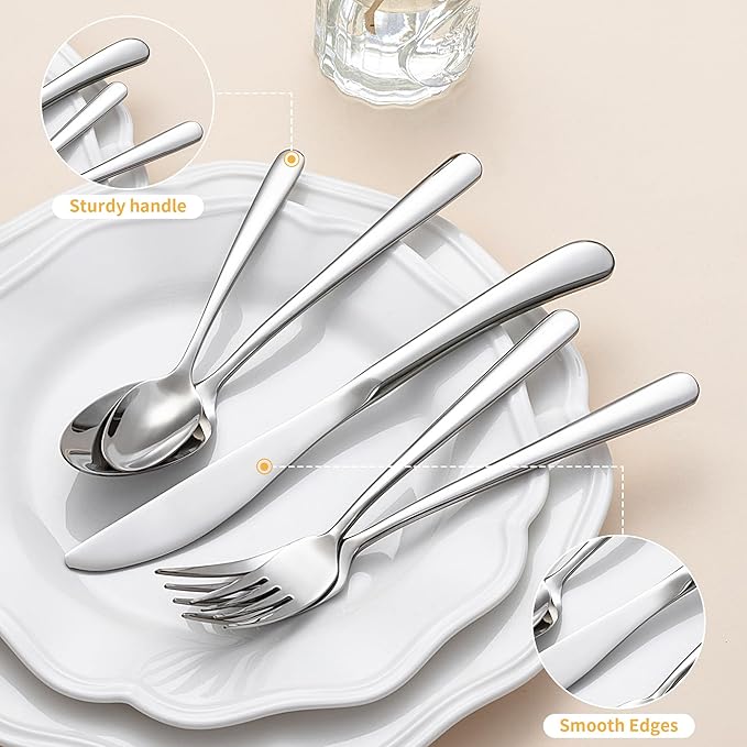 20-Piece Everyday Flatware Set for 4 People - Premium 18/10 Stainless Steel,Durable Metal 304 Feeding, Forged Mirror Satin Finish, Dishwasher Safe Cutlery