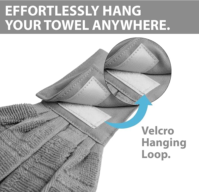 Blue Needles Hanging Kitchen Towels - Grey 100% Cotton Solid Kitchen Tie Towel, Set of 2 Hand Dish Cloth with Hanging Loops 9 x 17 Inches, Absorbent, Super Soft, and Fast Drying Home Essential