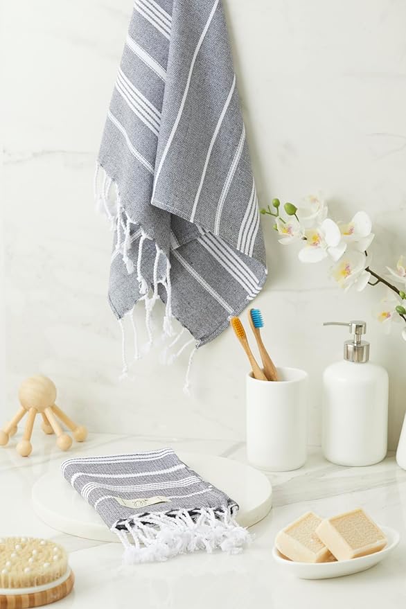 Turkish Hand Towels - Set of 2, 18" x 30" inches, Decorative Peshtemal Cotton Hand Towels for Kitchen, Bath, Guest, Face, Hair, Gym, Yoga, Dishcloth, Travel (Indigo)