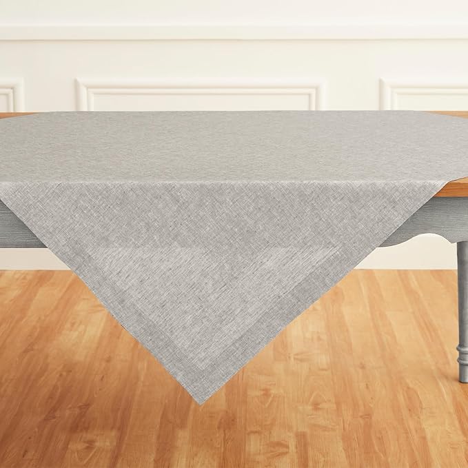 Solino Home Linen Tablecloth 52 x 52 Inch - 100% Pure Linen Square Table Throw - Athena, Machine Washable Oyster Grey Tablecloth