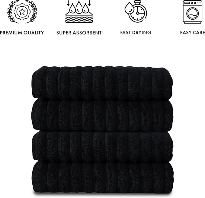 Classic Turkish Towels CTT Premium 4 Pack Bath Towels Set, Made with 100% Turkish Cotton, Spa & Hotel, Quick Drying Towels, Absorbent & Comfy | 27"x54" (Black)