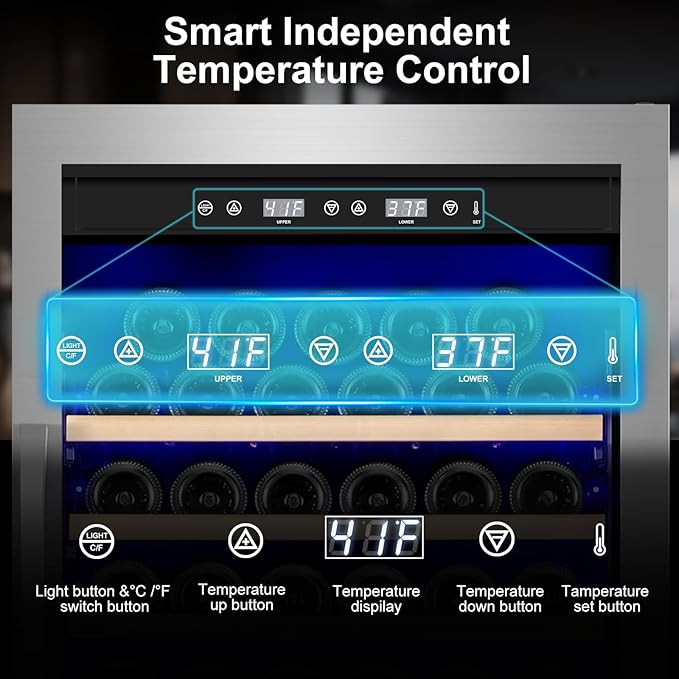 24 Inch Wine and Beverage Refrigerator, 2 IN 1 Dual Zone Drawer Beverage Fridge Wine Cooler, Built-in or Freestanding Beverage Cooler with Powerful Compressor, Holds 108 Bottles and 150 Cans