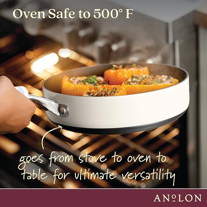 Anolon Achieve Hard Anodized Nonstick Sauté Pan with Lid, 3 Quart - Cream