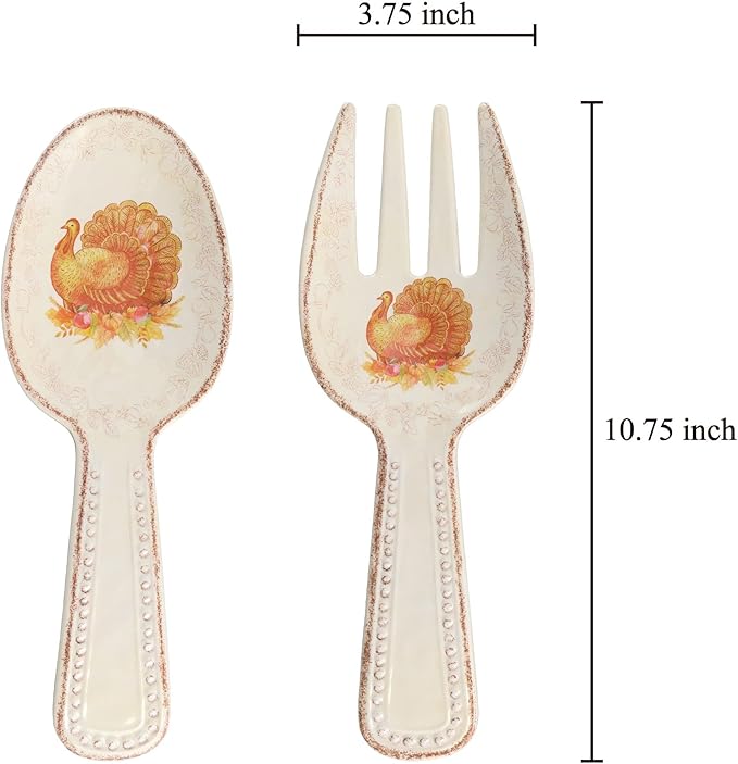 UPware Glitter Turkey Melamine Salad Servers, Serving Utensil Set, Includes Serving Fork and Spoon for Tossing Salad, Pasta, Thanksgiving Decorations, Orange, 10.75 Inch, Set of 2