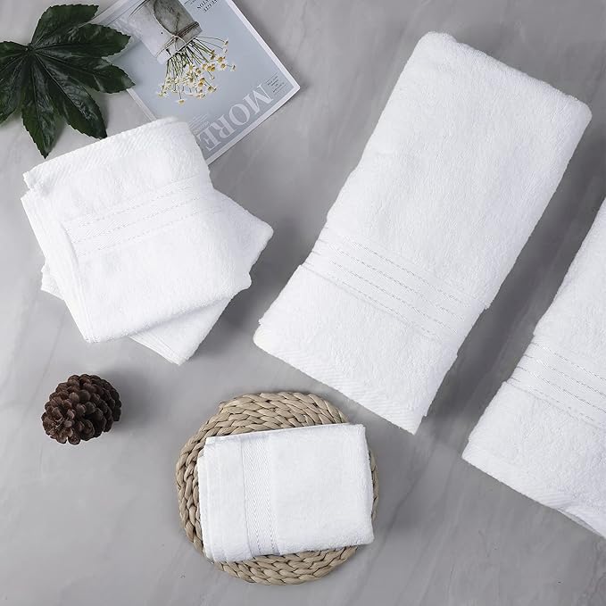 COZYART White Bath Towel Sets, Premium Turkish Cotton Large Towel Set for Bathroom, 650 GSM Luxury Bathroom Sets Pcs with 2 Bath Towels, 2 Hand Towels, 2 Washcloths, Ultra Soft and Water Absorbent