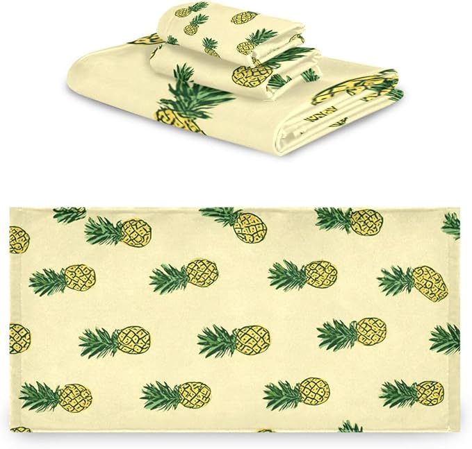 Light Yellow Pineapple01 Decorative Towels for Bathroom Bath Towel Sets Absorbent Microfiber Fancy Beach Towels Bathroom Towel Washcloth Sets