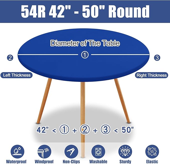 Round Spandex Tablecloth, Elastic Fitted Waterproof Tablecloths for 42"-50" Tables, Stretch Washable Picnic Table Cover for Camping, Dining, Indoor and Outdoor, Blue