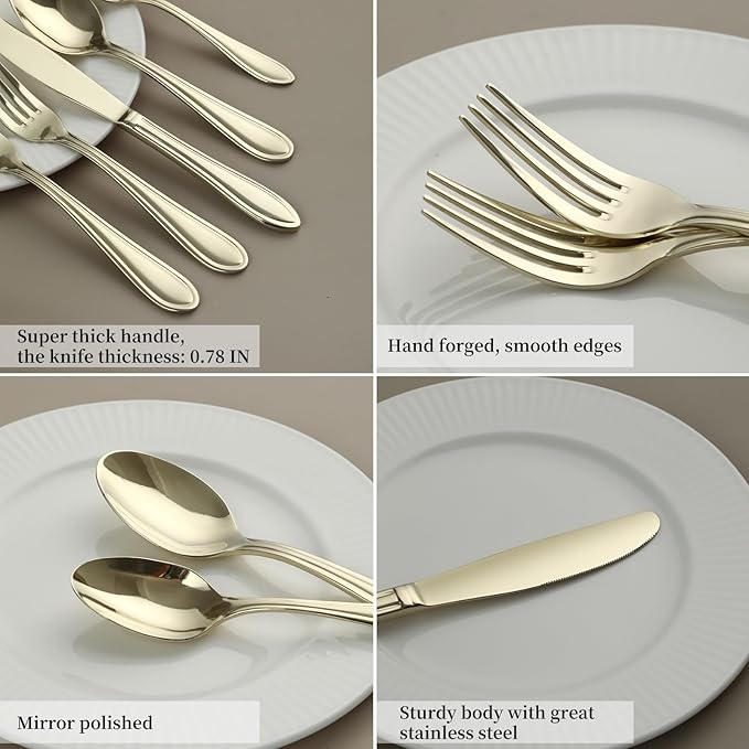 Champagne Silverware Set, 40-Piece Stainless Steel Champagne Flatware, 18/0 Stainless Steel Utensils, Dishwasher Safe, Modern Tableware for Home & Kitchen Dining