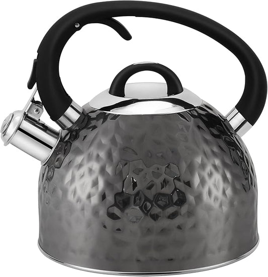 Copper Tea Kettle Stainless Steel Teapot Whistling Kettle Unique Button Control Kettle Outlet Loud Whistle Food Grade Teapot 3.2 Quart / 3 Liter Black