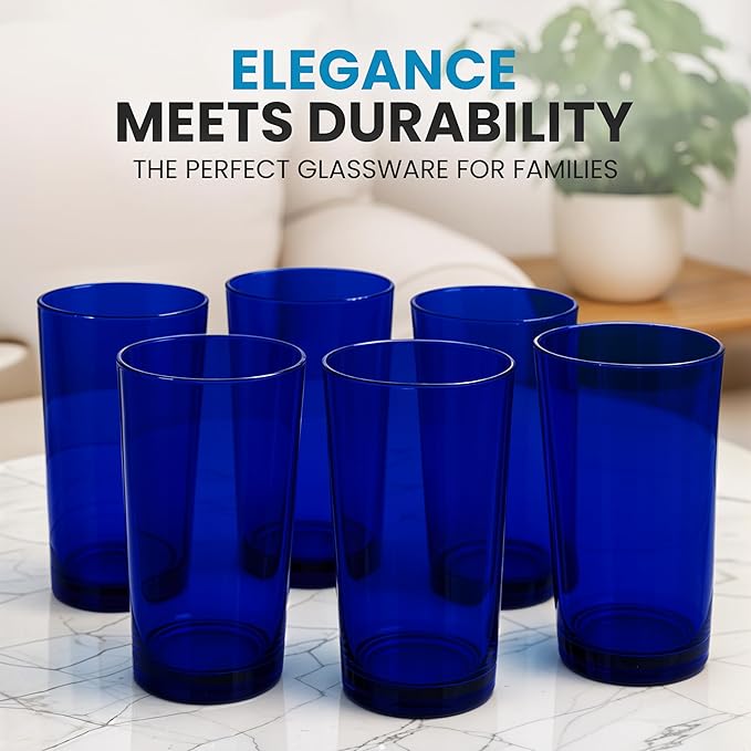 Zulay Kitchen Acrylic Glasses Drinkware - 6 Piece Unbreakable Plastic Tumblers - BPA-Free, Reusable Plastic Drinking Glasses for Home & Outdoors - Stackable, Lead-Free, Dishwasher Safe, Dark Blue 16oz