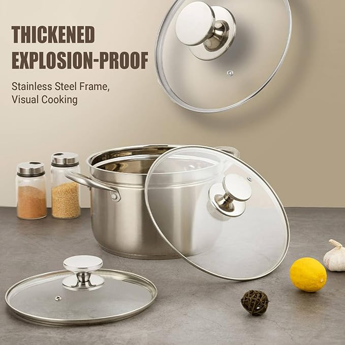 12 Inch Pan Lid for Frying Pan, Skillet, 4mm Clear Tempered Glass, Compatible with Dishwasher and Ovens