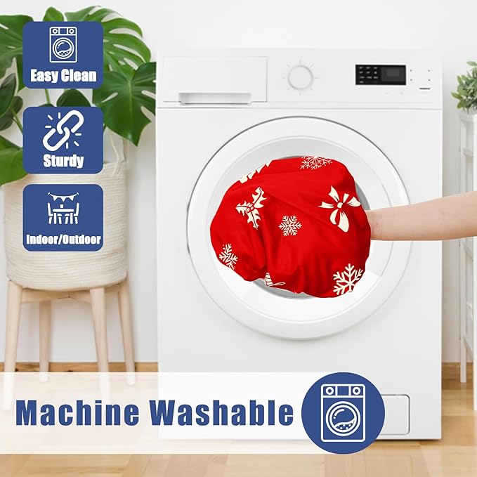 Round Spandex Christmas Tablecloth, Elastic Fitted Waterproof Tablecloths for 36"-44" Tables, Stretch Washable Picnic Table Cover for Christmas Dinner, Box Snowflake