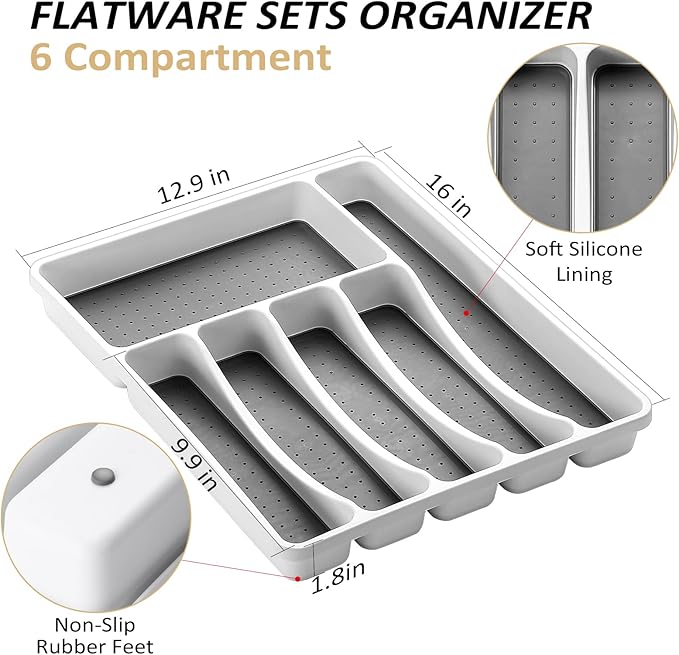 49Pcs Silverware Set with Organizer, Silver Stainless Steel Flatware Set for 8 Cutlery Utensil Sets with Steak Knives, Spoons and Forks Set, Dishwasher Safe