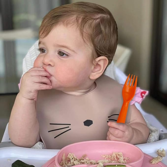12 Pcs Kids Spoons and Forks Toddler Utensils Plastics Reusable Silverware Baby Cutlery Set Feeding Dinnerware Utensils BPA Free Microwave Dishwasher and Freezer Safe- Orange